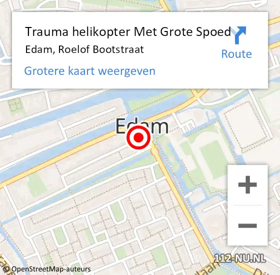 Locatie op kaart van de 112 melding: Trauma helikopter Met Grote Spoed Naar Edam, Roelof Bootstraat op 24 september 2022 22:54