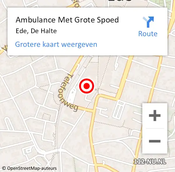 Locatie op kaart van de 112 melding: Ambulance Met Grote Spoed Naar Ede, De Halte op 24 september 2022 23:02