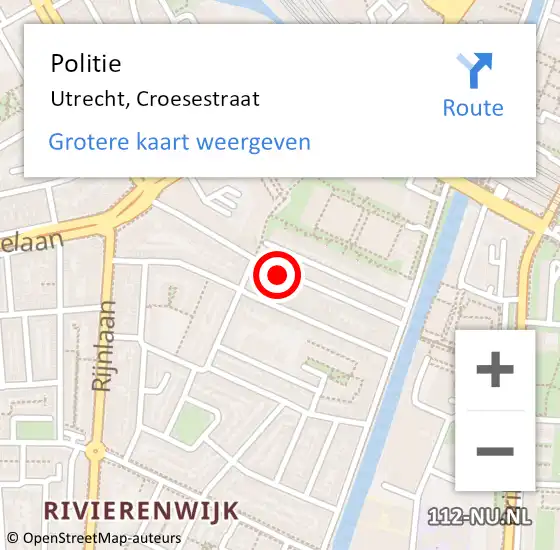 Locatie op kaart van de 112 melding: Politie Utrecht, Croesestraat op 24 september 2022 23:04