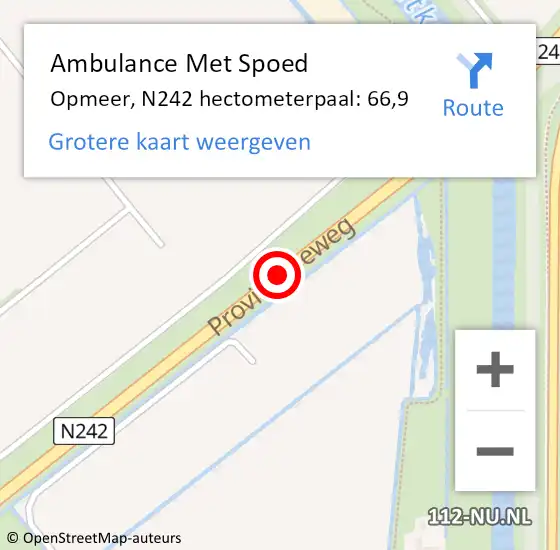 Locatie op kaart van de 112 melding: Ambulance Met Spoed Naar Opmeer, N242 hectometerpaal: 66,9 op 24 september 2022 23:28