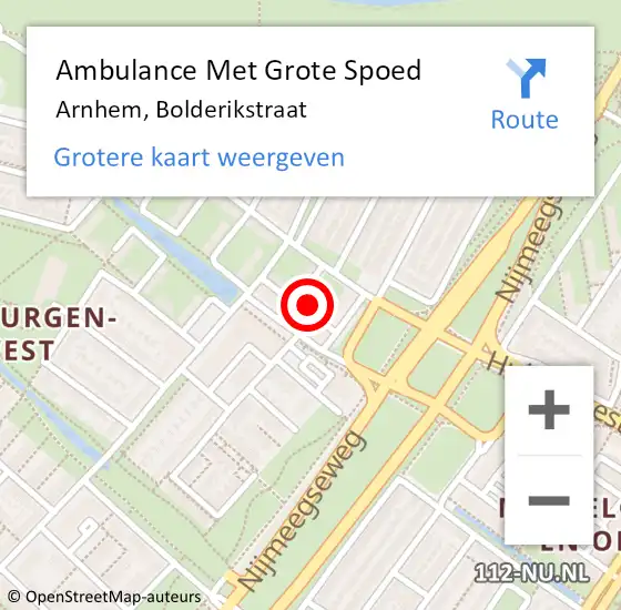 Locatie op kaart van de 112 melding: Ambulance Met Grote Spoed Naar Arnhem, Bolderikstraat op 25 september 2022 00:59