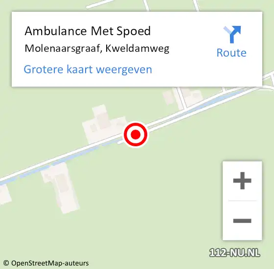 Locatie op kaart van de 112 melding: Ambulance Met Spoed Naar Molenaarsgraaf, Kweldamweg op 25 september 2022 01:15