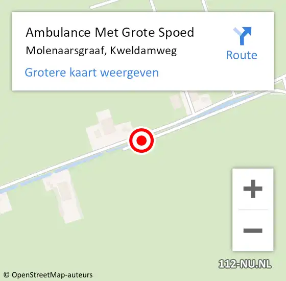 Locatie op kaart van de 112 melding: Ambulance Met Grote Spoed Naar Molenaarsgraaf, Kweldamweg op 25 september 2022 01:20