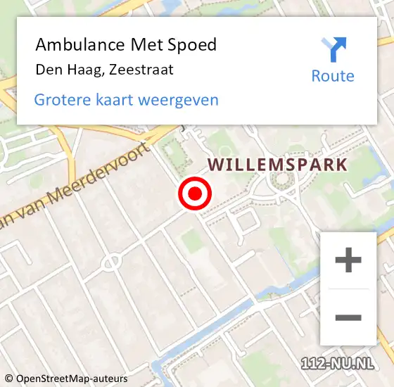 Locatie op kaart van de 112 melding: Ambulance Met Spoed Naar Den Haag, Zeestraat op 25 september 2022 02:16