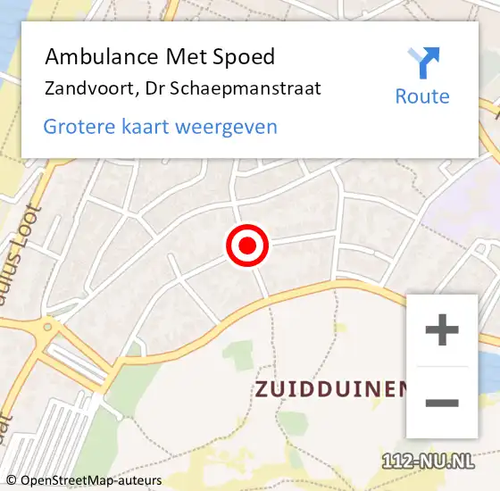 Locatie op kaart van de 112 melding: Ambulance Met Spoed Naar Zandvoort, Dr Schaepmanstraat op 25 september 2022 02:47