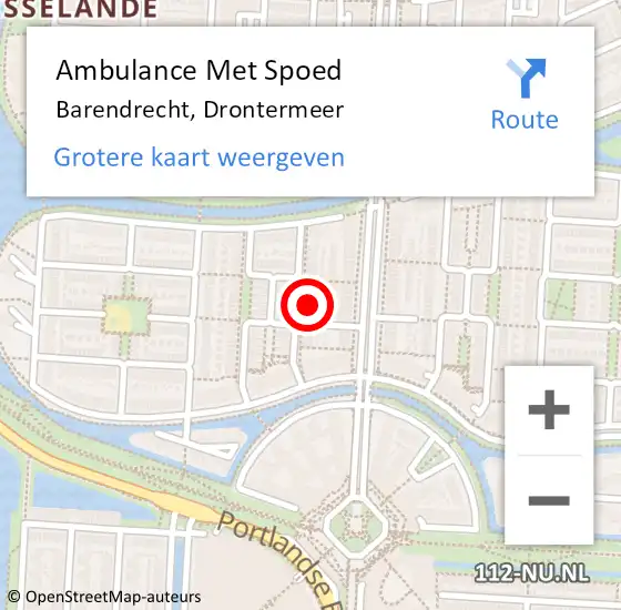 Locatie op kaart van de 112 melding: Ambulance Met Spoed Naar Barendrecht, Drontermeer op 25 september 2022 03:04