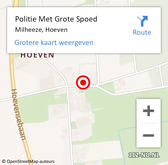 Locatie op kaart van de 112 melding: Politie Met Grote Spoed Naar Milheeze, Hoeven op 25 september 2022 03:11