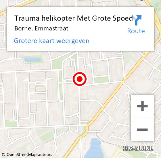 Locatie op kaart van de 112 melding: Trauma helikopter Met Grote Spoed Naar Borne, Emmastraat op 25 september 2022 03:15