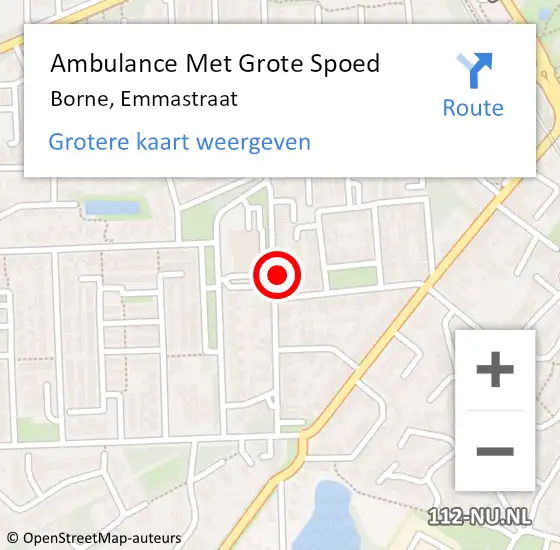 Locatie op kaart van de 112 melding: Ambulance Met Grote Spoed Naar Borne, Emmastraat op 25 september 2022 03:15