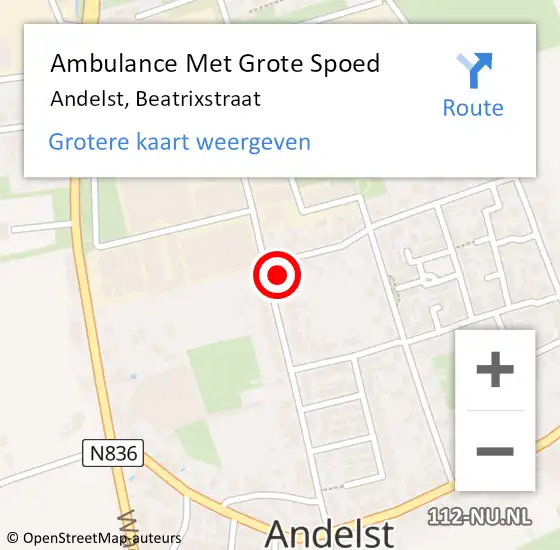 Locatie op kaart van de 112 melding: Ambulance Met Grote Spoed Naar Andelst, Beatrixstraat op 25 september 2022 03:52