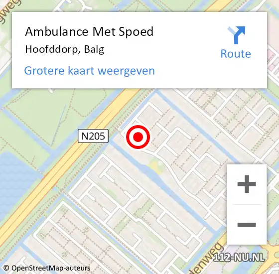 Locatie op kaart van de 112 melding: Ambulance Met Spoed Naar Hoofddorp, Balg op 25 september 2022 04:44