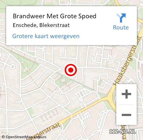 Locatie op kaart van de 112 melding: Brandweer Met Grote Spoed Naar Enschede, Blekerstraat op 25 september 2022 04:59