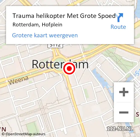 Locatie op kaart van de 112 melding: Trauma helikopter Met Grote Spoed Naar Rotterdam, Hofplein op 25 september 2022 05:56