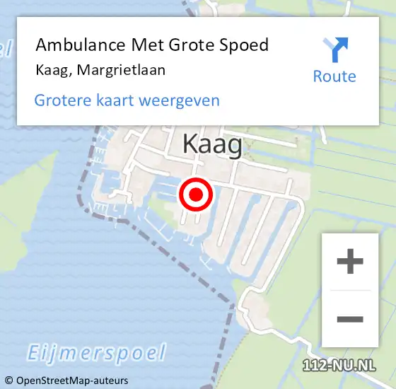 Locatie op kaart van de 112 melding: Ambulance Met Grote Spoed Naar Kaag, Margrietlaan op 25 september 2022 06:20