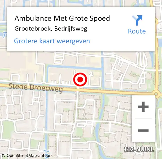 Locatie op kaart van de 112 melding: Ambulance Met Grote Spoed Naar Grootebroek, Bedrijfsweg op 25 september 2022 07:39