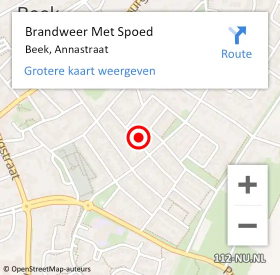 Locatie op kaart van de 112 melding: Brandweer Met Spoed Naar Beek, Annastraat op 25 september 2022 07:52