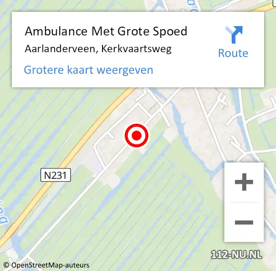 Locatie op kaart van de 112 melding: Ambulance Met Grote Spoed Naar Aarlanderveen, Kerkvaartsweg op 25 september 2022 08:16
