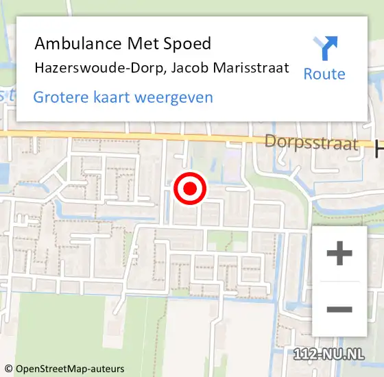 Locatie op kaart van de 112 melding: Ambulance Met Spoed Naar Hazerswoude-Dorp, Jacob Marisstraat op 25 september 2022 08:35