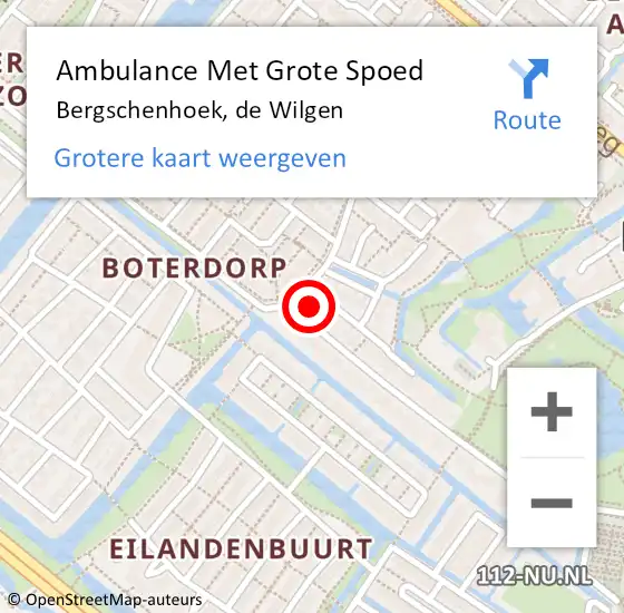 Locatie op kaart van de 112 melding: Ambulance Met Grote Spoed Naar Bergschenhoek, de Wilgen op 25 september 2022 08:42