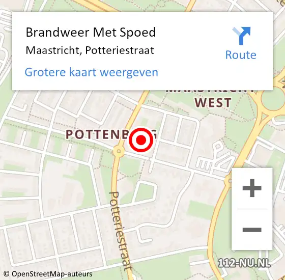 Locatie op kaart van de 112 melding: Brandweer Met Spoed Naar Maastricht, Potteriestraat op 25 september 2022 09:13