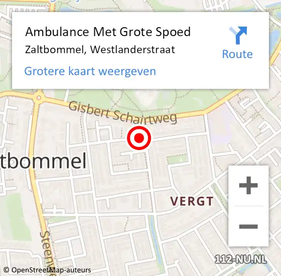 Locatie op kaart van de 112 melding: Ambulance Met Grote Spoed Naar Zaltbommel, Westlanderstraat op 25 september 2022 09:20