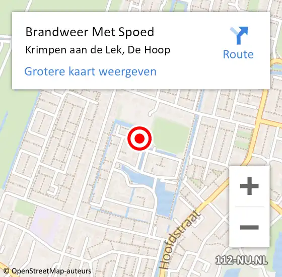 Locatie op kaart van de 112 melding: Brandweer Met Spoed Naar Krimpen aan de Lek, De Hoop op 25 september 2022 09:20