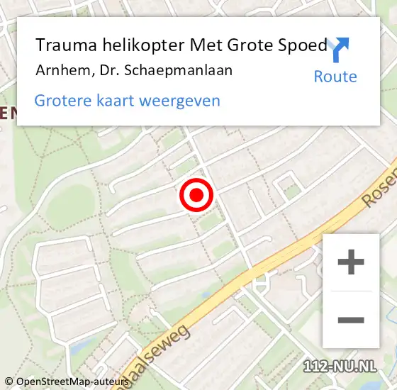 Locatie op kaart van de 112 melding: Trauma helikopter Met Grote Spoed Naar Arnhem, Dr. Schaepmanlaan op 25 september 2022 09:33