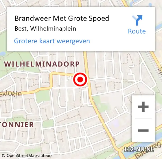 Locatie op kaart van de 112 melding: Brandweer Met Grote Spoed Naar Best, Wilhelminaplein op 25 september 2022 09:35