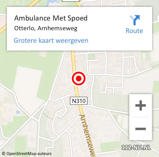 Locatie op kaart van de 112 melding: Ambulance Met Spoed Naar Otterlo, Arnhemseweg op 25 september 2022 10:04