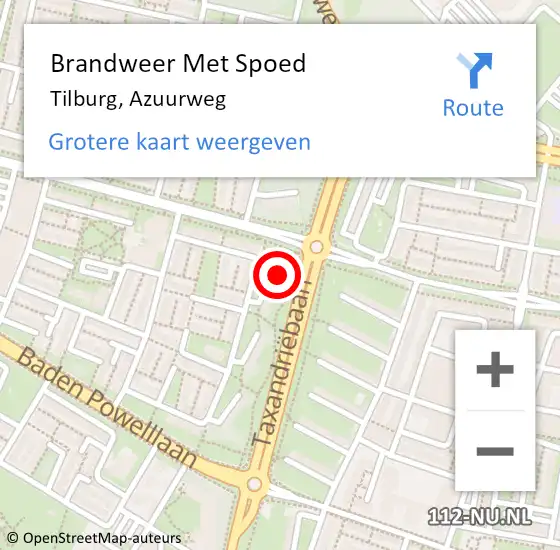 Locatie op kaart van de 112 melding: Brandweer Met Spoed Naar Tilburg, Azuurweg op 25 september 2022 10:24