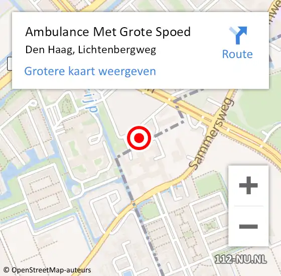 Locatie op kaart van de 112 melding: Ambulance Met Grote Spoed Naar Den Haag, Lichtenbergweg op 25 september 2022 10:27