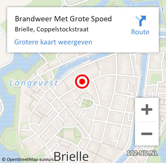 Locatie op kaart van de 112 melding: Brandweer Met Grote Spoed Naar Brielle, Coppelstockstraat op 25 september 2022 10:45