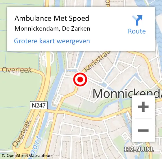 Locatie op kaart van de 112 melding: Ambulance Met Spoed Naar Monnickendam, De Zarken op 25 september 2022 11:11