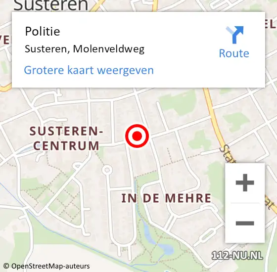 Locatie op kaart van de 112 melding: Politie Susteren, Molenveldweg op 25 september 2022 11:12