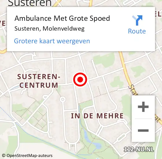 Locatie op kaart van de 112 melding: Ambulance Met Grote Spoed Naar Susteren, Molenveldweg op 25 september 2022 11:12