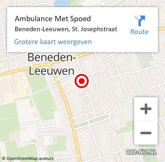 Locatie op kaart van de 112 melding: Ambulance Met Spoed Naar Beneden-Leeuwen, St. Josephstraat op 25 september 2022 11:19