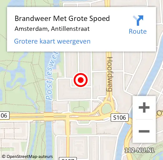 Locatie op kaart van de 112 melding: Brandweer Met Grote Spoed Naar Amsterdam, Antillenstraat op 25 september 2022 11:24