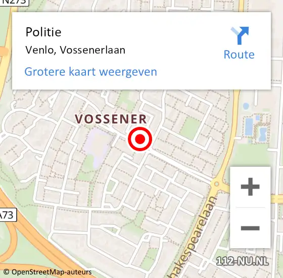 Locatie op kaart van de 112 melding: Politie Venlo, Vossenerlaan op 25 september 2022 12:32