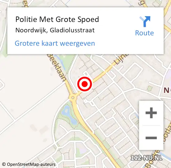 Locatie op kaart van de 112 melding: Politie Met Grote Spoed Naar Noordwijk, Gladiolusstraat op 25 september 2022 12:41