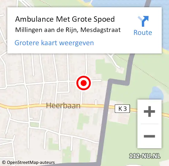 Locatie op kaart van de 112 melding: Ambulance Met Grote Spoed Naar Millingen aan de Rijn, Mesdagstraat op 25 september 2022 12:45