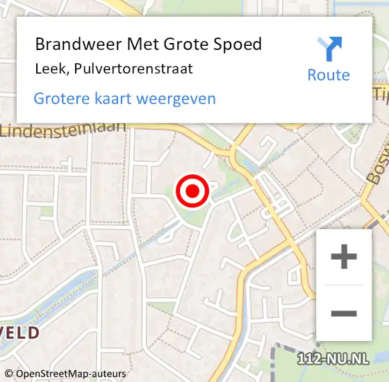 Locatie op kaart van de 112 melding: Brandweer Met Grote Spoed Naar Leek, Pulvertorenstraat op 25 september 2022 13:02