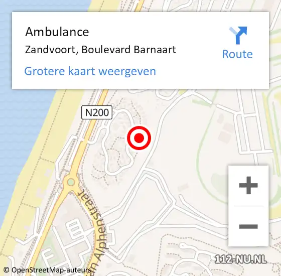 Locatie op kaart van de 112 melding: Ambulance Zandvoort, Boulevard Barnaart op 25 september 2022 13:08