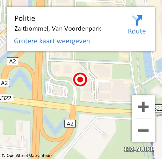 Locatie op kaart van de 112 melding: Politie Zaltbommel, Van Voordenpark op 25 september 2022 13:35