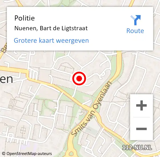 Locatie op kaart van de 112 melding: Politie Nuenen, Bart de Ligtstraat op 25 september 2022 13:36