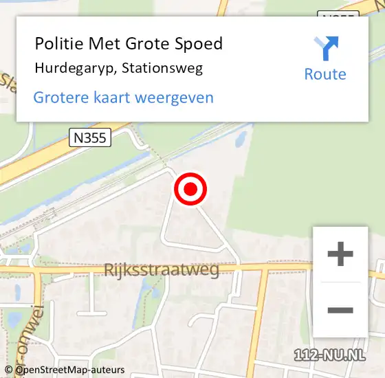 Locatie op kaart van de 112 melding: Politie Met Grote Spoed Naar Hurdegaryp, Stationsweg op 25 september 2022 13:46