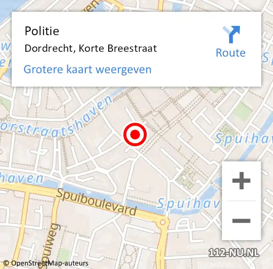 Locatie op kaart van de 112 melding: Politie Dordrecht, Korte Breestraat op 25 september 2022 14:01
