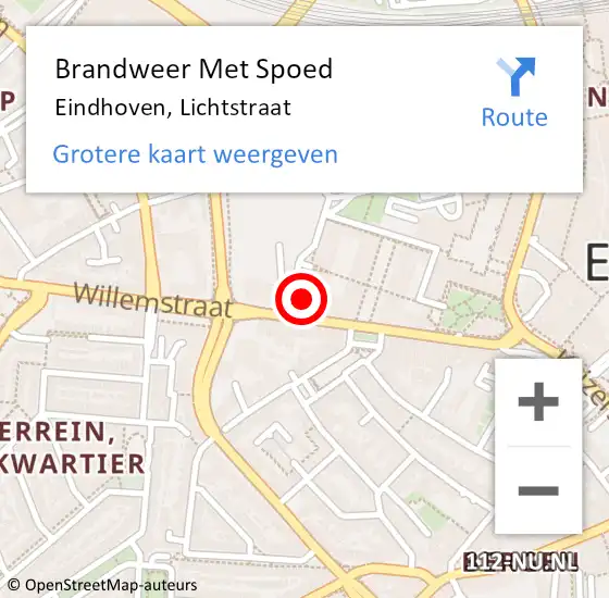 Locatie op kaart van de 112 melding: Brandweer Met Spoed Naar Eindhoven, Lichtstraat op 25 september 2022 14:14