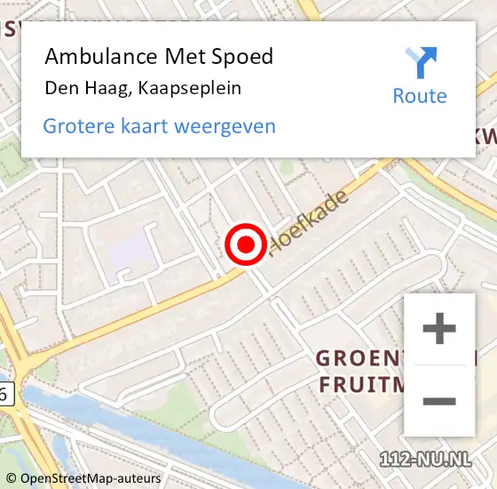 Locatie op kaart van de 112 melding: Ambulance Met Spoed Naar Den Haag, Kaapseplein op 25 september 2022 14:16