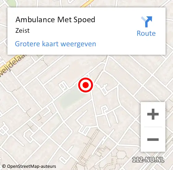 Locatie op kaart van de 112 melding: Ambulance Met Spoed Naar Zeist op 25 september 2022 14:22