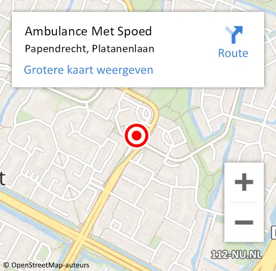 Locatie op kaart van de 112 melding: Ambulance Met Spoed Naar Papendrecht, Platanenlaan op 25 september 2022 14:23